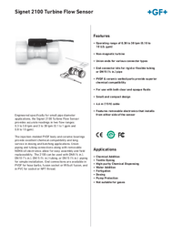 Thumbnail of document Data Sheet - 2100 Turbine Flow Sensor